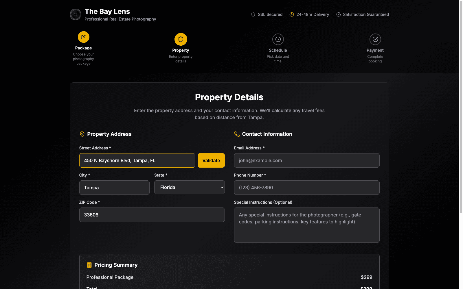Address Autocomplete + Travel Fees — screenshot