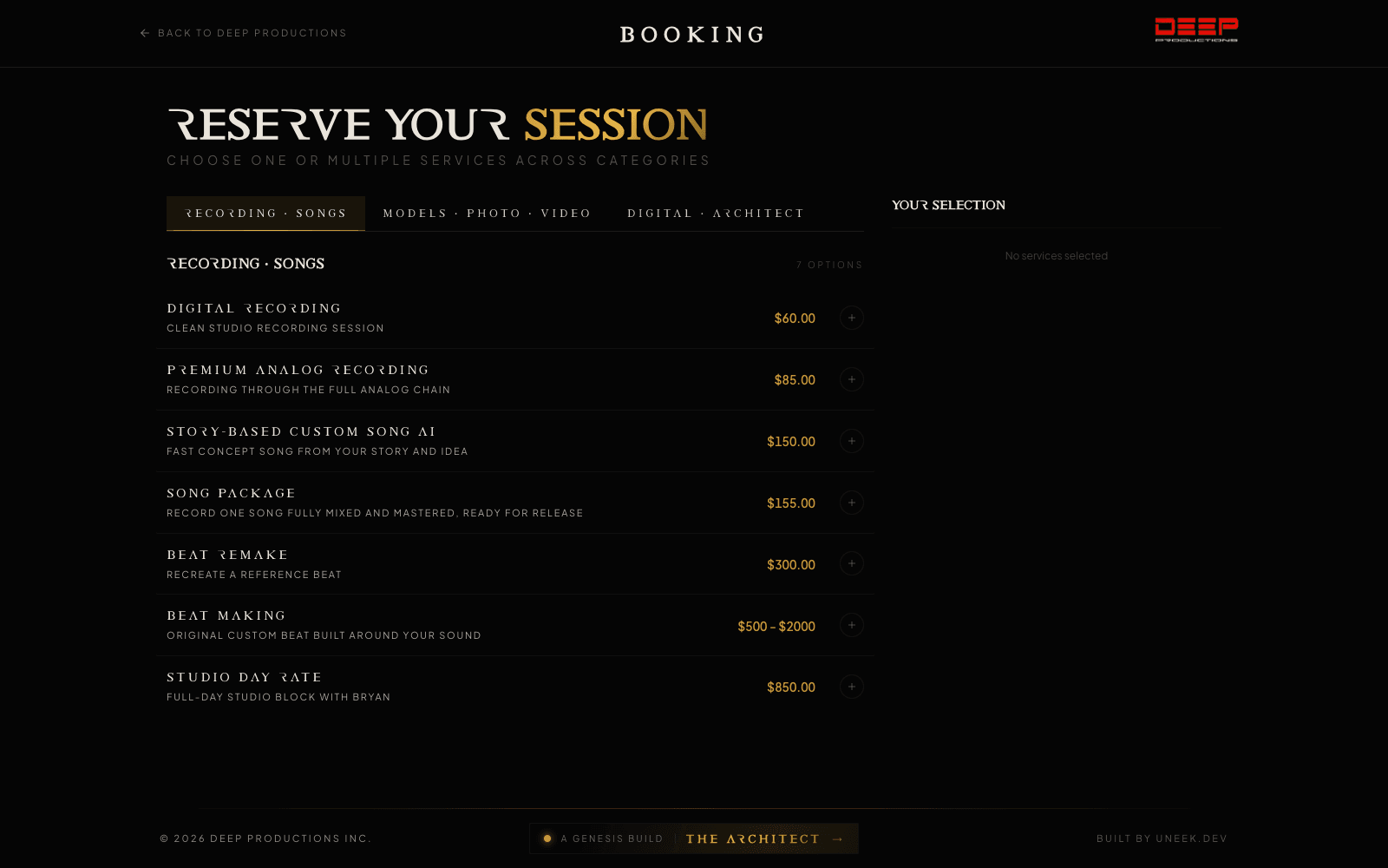 Studio Session Booking — screenshot